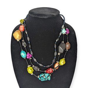 Large Colorful Beaded Necklace Marked 'N"